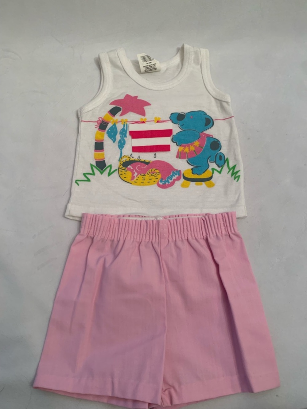 Vintage Baby/Girl's Two Piece Tank Top and Shorts Size 12 Months Australia Koala